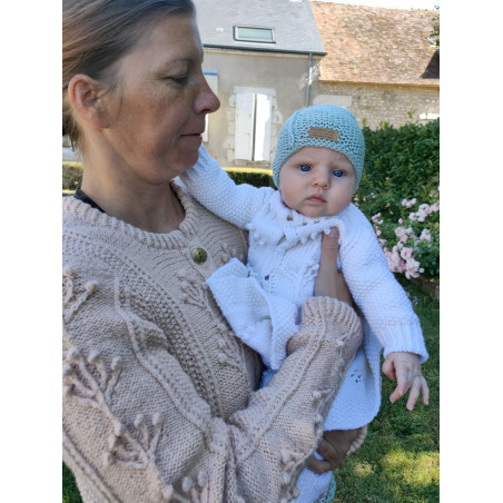Bonnet évolutif 0-6 mois : parfait pour bébé, laine mérinos douce